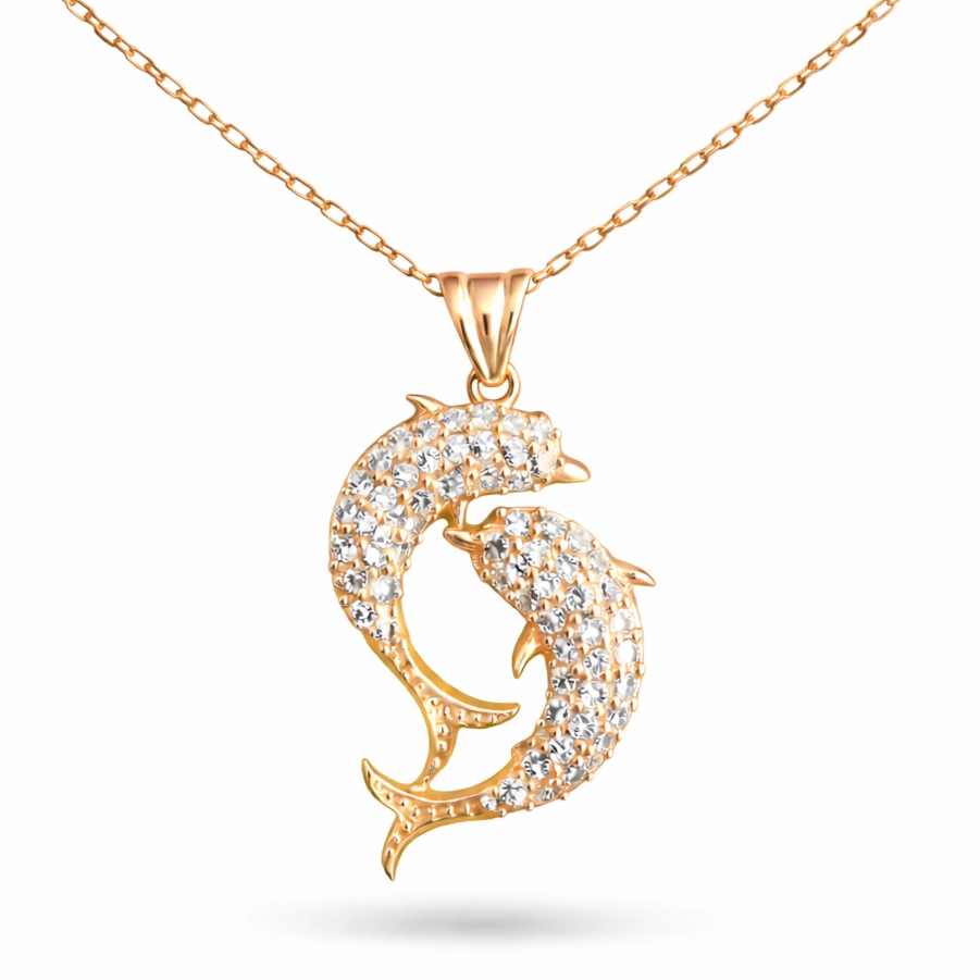 Gümüş Rose Çift Yunus Balığı Kadın Kolye