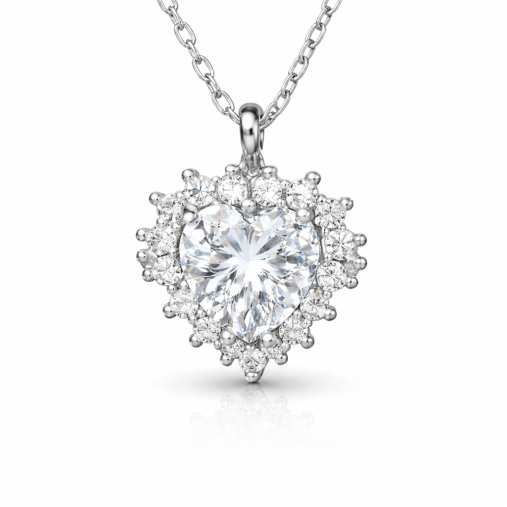 Gümüş Zirkon Taşlı Kalp Kadın Kolye