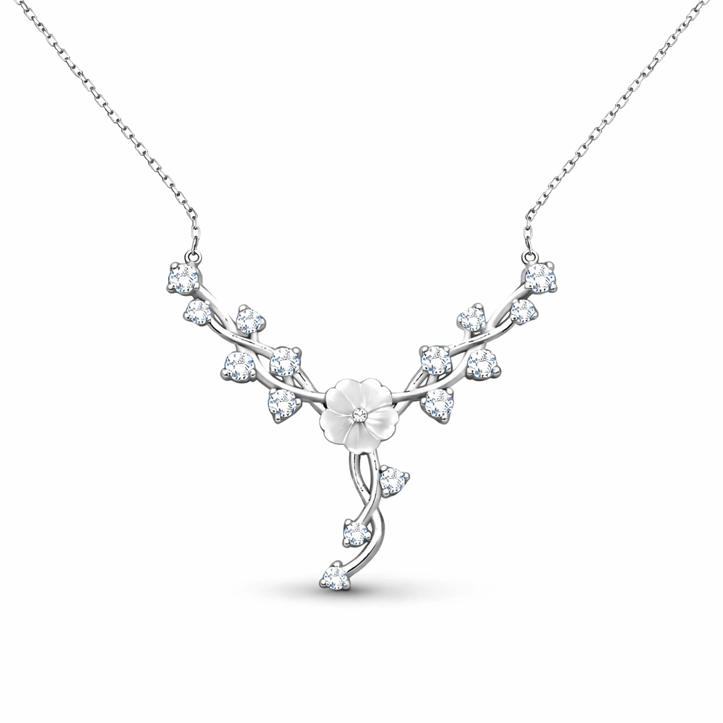 Gümüş Manolya Çiçeği Sarmaşık Kadın Kolye