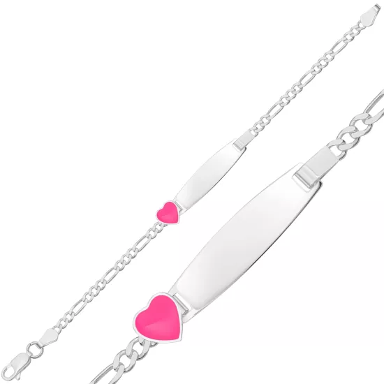 Kişiye Özel Pembe Kalp Figürlü Gümüş Çocuk Künyesi