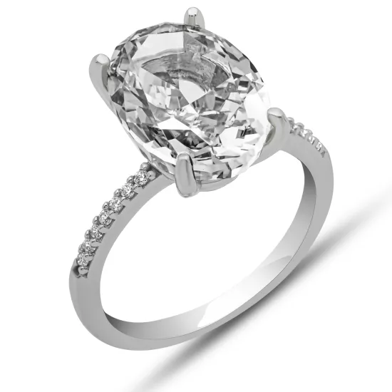 Gümüş Ice Cut Oval Zirkon Taşlı Kadın Yüzük