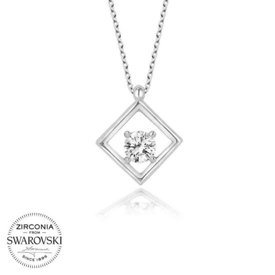 Swarovski Taşlı Gümüş Dörtgen Bayan Kolye